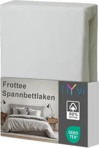 Простыня на резинке DreamScience Terry Cloth 180x200 - 200x200 см, белая, для матрасов высотой до 22 см - теплая и уютная, хорошо впитывает влагу, быстросохнущая NYVI