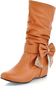 Женские низкие ботинки до икры с круглым носком FAZAIQILUO, Yellow