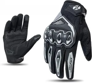 Летние мотоциклетные перчатки для мужчин, мотокроссовые перчатки, ПВХ, жесткие перчатки с защитой костяшек пальцев, противоскользящие, для езды на горном велосипеде, с защитой для пальцев и сенсорным экраном (серые, размер XL) MOTOCENTRIC, Grey