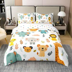 Erosebridal Комплект постельного белья из мягкой микрофибры с принтом сафари и животных для детей, Yellow Orange