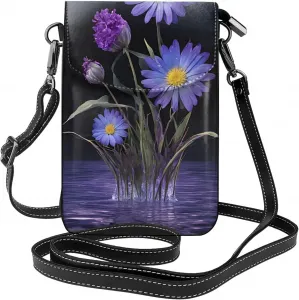 Маленькая сумочка для телефона с принтом фиолетовых цветов, сумка через плечо с магнитной застежкой и отделениями для карт, из искусственной кожи Ultra Fiber.
