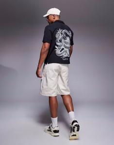 Рубашка River Island из сирсакера с вышивкой в ​​виде японской змеи черного цвета