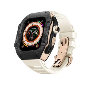 Vobafe Часы Strap Apple Compatibility Carbon Fiber Material, Black with rose gold case + white butterfly buckle strap