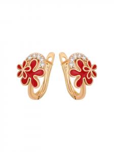 Faina Женские серьги-кольца в цвете розовое золото с красными элементами
