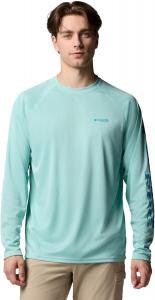 Columbia мужская футболка с длинным рукавом PFG Terminal Tackle, Spray Heather/Blue Echo Logo