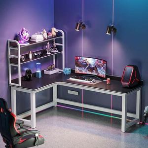 Угловой игровой стол Zhenyanxuan для двоих, 160x100 см, с полкой, белая рама + темная столешница (левый угол + полка)