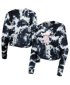Черная женская укороченная футболка с длинным рукавом Chicago Bulls Tie Dye New Era, черный