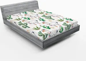 Простыня на резинке ABAKUHAUS Кактус, рисунок Жаркое южное пустынное растение с современным цветным принтом в виде верблюда, 135 x 190 см, многоцветная Abakuhaus