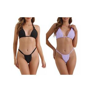 2 комплекта женского бикини push-up halter с треугольными трусиками на завязках Inspire Chic, Black Purple