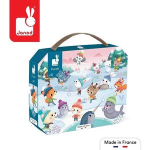 Janod, пазл, в чемодане Веселье в снегу, 36 шт.
