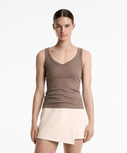 Топ с V-образным вырезом без рукавов из хлопка и модала Oysho, цвет Incense