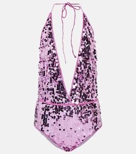 Расшитый блестками купальник с вырезом халтер OSÉREE, фиолетовый