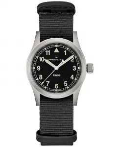 Женские швейцарские полевые часы с черным текстильным ремешком 33 мм Hamilton