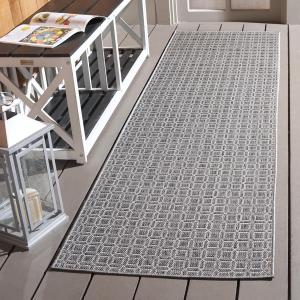 Ковер для улицы SAFAVIEH, 69 x 244 см, Terrace Collection - ковер-дорожка, серый и темно-серый, устойчивый к погодным условиям и моющийся, идеально для патио, заднего двора, прихожей, террасы, обеденной зоны (TER808H)