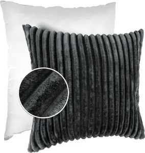 Декоративная подушка LILLI BIG CORD велюровая на молнии 40x40 см, однотонная, цвет UNI серый, подушка для дивана, простая в уходе