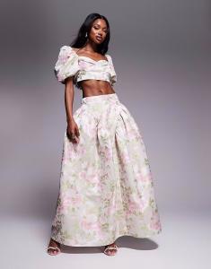 Юбка макси из жаккарда с бантом сзади и цветочным принтом тюльпанов Asos Luxe