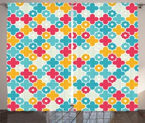 Штора ABAKUHAUS Boho Rustic, детская тема, разноцветный лепесток, универсальная ленточная штора для гостиной с петлями и крючками, 280 x 245 см, цвет: красный, бирюзовый, желтый Abakuhaus