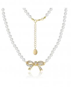 Ожерелье с бантом из жемчуга и золотистыми акцентами Juicy Couture, Gold tone/white