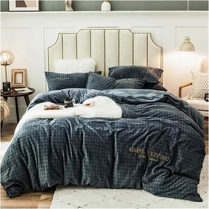 FGDSEEEKJUFHH Комплект постельного белья из фланели зимний двуспальный в клетку голубой Blue
