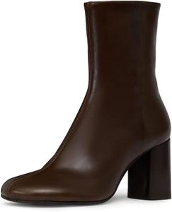 Женские ботильоны на массивном высоком каблуке с закрытым круглым носком, боковой молнией, короткие ботинки для ежедневной носки, рабочие зимние ботинки, размер 4-16 US Wo wagas, Coffee