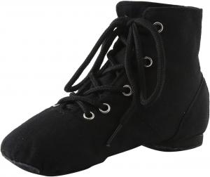 Кроссовки для джазовых танцев на холщовой основе, балетные ботинки для девочек и мальчиков, с раздельной подошвой, для бальных танцев, плоские, на шнуровке, до щиколотки Generic, Black