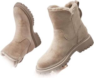 Женские зимние флисовые снежные ботинки, зимние водонепроницаемые противоскользящие ортопедические ботинки, ботильоны на молнии с нескользящей подошвой YAWKONT, Khaki