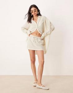 Мини-пляжная юбка Belle из льняной смеси, натуральный цвет Asos Design