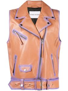 STAND STUDIO кожаный жилет с контрастной отделкой, коричневый