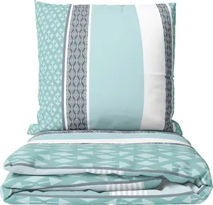 Комплект постельного белья 135x200 см из хлопкового перкаля в полоску, бирюзового, белого, серого цветов с застежкой-молнией и ромбовидным узором leonado vicenti