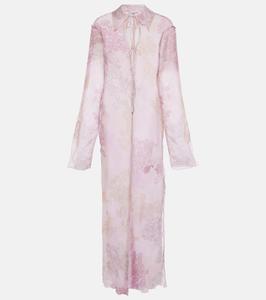 Платье миди из принтованного хлопка и шелкового шифона Acne Studios, розовый