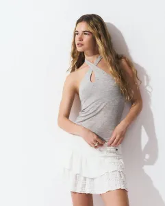 Женский топ с воротником-холтером и заклепками Brownie, серый