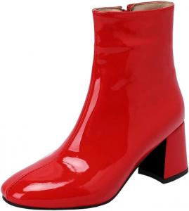 Женские лаковые ботильоны на каблуке, водонепроницаемые, с элегантной боковой молнией, для вечеринок, короткие туфли под платье Generic, Red