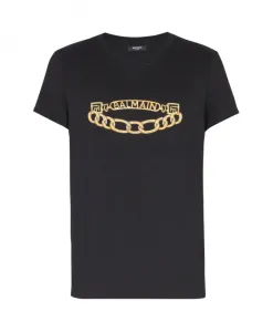 Черная футболка с круглым вырезом и логотипом Balmain, черный