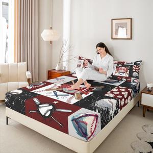 Erosebridal Комплект постельного белья Baseball Bed Sheets с бейсбольным принтом и спортивным стилем, Red White