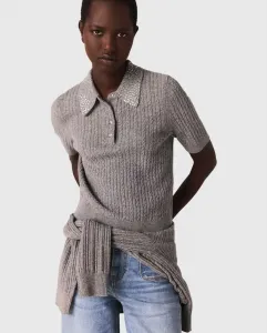 Женская шерстяная футболка с воротником со стразами Maje, серый