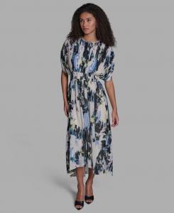 Женское длинное платье-накидка с абстрактным принтом и круглым вырезом BCBG, White