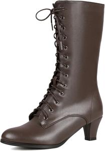 Женские винтажные викторианские ботинки Cozivwaiy 70-х годов, ботильоны на шнуровке, средний каблук, ведьмины/бабушкины ботинки, костюмная обувь, конусовидный каблук, молния, заостренный носок, Brown-Calf
