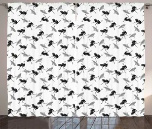 Штора ABAKUHAUS Rustic Ostrich, нарисованное вручную пустынное животное, универсальная ленточная штора для гостиной с петлями и крючками, 280 x 175 см, цвет: черный, белый, серый Abakuhaus