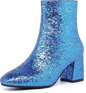 Женские блестящие ботильоны MAVMAX с пайетками на массивном каблуке, Blue