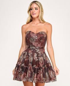 Корсетное платье без бретелей с пайетками для девочек-подростков SENI & CADE, BROWN/MAUVE