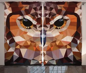 Штора ABAKUHAUS в стиле ретро, с геометрическим мозаичным рисунком совы, универсальная ленточная штора для гостиной с петлями и крючками, 280 x 245 см, оранжево-коричневый цвет Abakuhaus