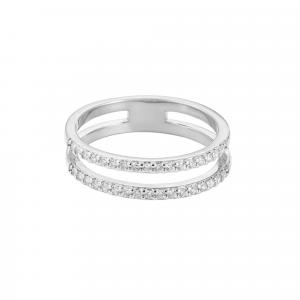 Двойное кольцо с посеребренным фианитом Adornia, серебряный