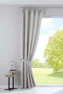 Штора с жаккардовым узором и эффектной пряжей, 254 x 140 см (В x Ш), серо-коричневый "Сивас", непрозрачная, потайные петли и сборочная лента, современный вид, 20190350 Astek