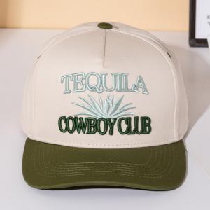 Бейсболка TEQUILA COWBOY с вышитой надписью, пятипанельная, из парусины, с застежкой-регулятором FASHNZFAB, оливково-зеленый