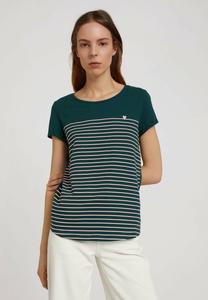Футболка с принтом Striped Shirt With Embroidery Tom Tailor, цвет green/rose