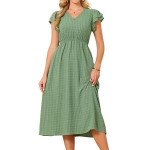 Женское летнее платье с рюшами, коротким рукавом, V-образным вырезом, пуговицами и карманами Inspire Chic