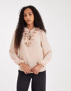 Блузка с оборкой спереди розового цвета New Look