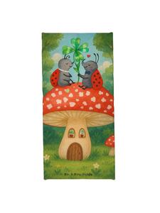 Mr. & Mrs. Panda Пляжное полотенце с изображением божьей коровки и мухоморка в пастельно-желтом цвете
