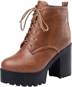 Женские ботильоны Parisuit с массивной подошвой и шнуровкой, платформой и высоким каблуком, модная обувь для осени и зимы, Brown 2