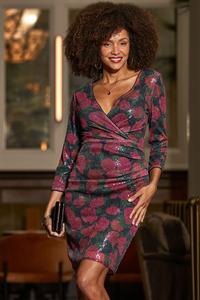 Мини платье с цветочным принтом, пайетками и оборками Sosandar, черный